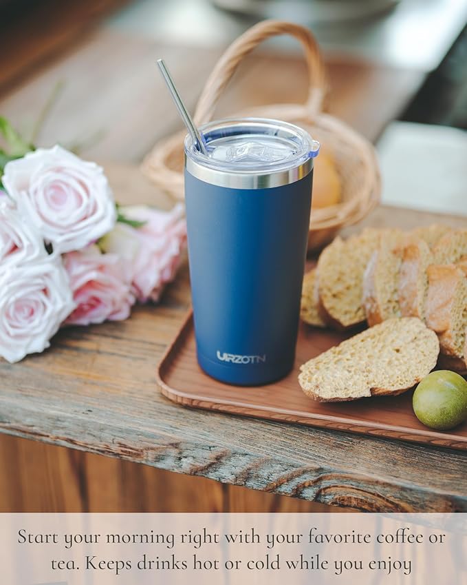 Travel Coffee Tumbler 20oz, Leakproof Travel Coffee Mug with Lid and Straw, Stainless Steel Double Wall Vacuum Insulated Tumbler for Hot/Iced Drinks (Textured Matte, Soft Pink-Lilac Pink Fade)