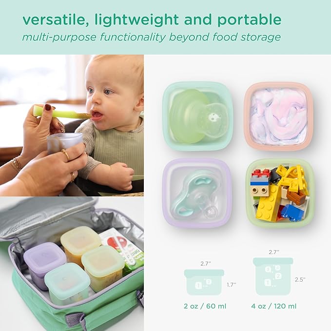 Olababy Clear Sense Silicone Storage Containers 4pk for Baby Food, Snacks, Formula, Puree, Sauce & More | Micro Plastic & BPA-Free | Daycare Essentials for Toddlers and Kids (Blueberry, 2 oz / 60 ml)