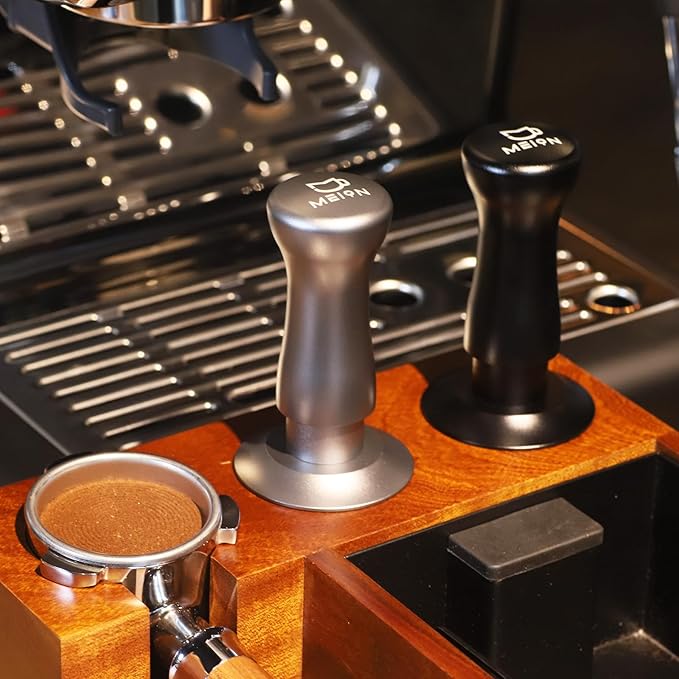 MEION Espresso Tamper 51mm Coffee Tamper, Calibrated Dual Spring Loaded Barista Tamper with Stainless Steel Base, Comes with aluminum storage pad (51MM, Silver)