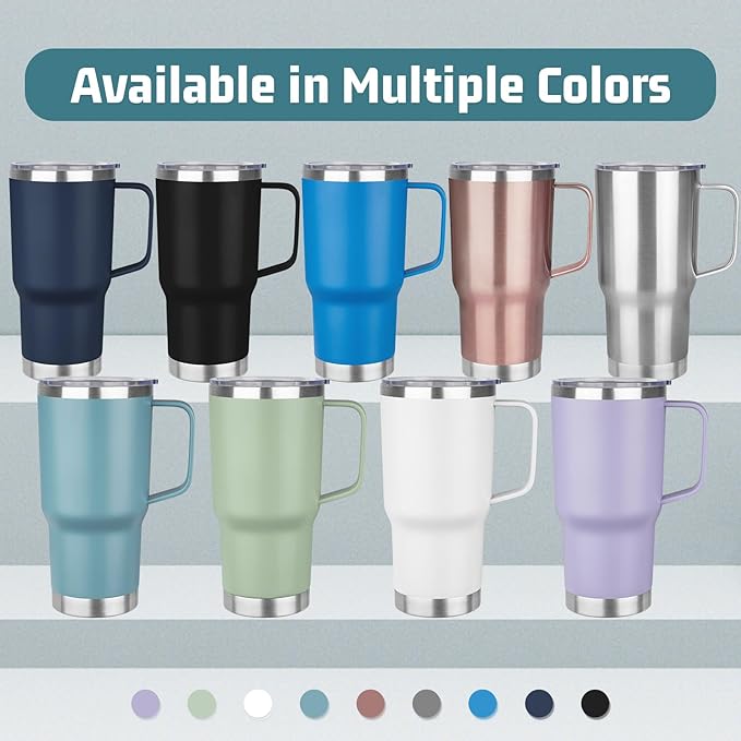 20 oz Tumbler with Handle Stainless Steel Insulated Coffee Tumbler with Lid and Straw Double Wall Vacuum Insulated Coffee Mug Leak Proof Travel Mug Tumbler for Hot and Cold Drink (Green Tea,8pack)
