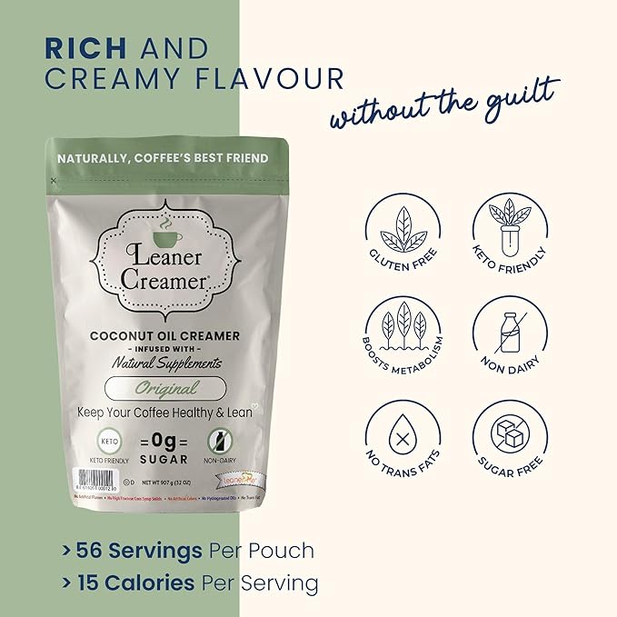 Leaner Creamer Coconut Creamer with Superfood Ingredients – Non-Dairy, Sugar-Free, Keto, Gluten-Free Powdered Coffee Creamer – Classic Original – 32oz