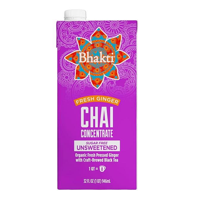 Bhakti Chai Tea Concentrate | Sugar-Free, Organic Fresh Ginger, Black Tea, Spiced, Dairy-Free, Vegan (Pack of 2)