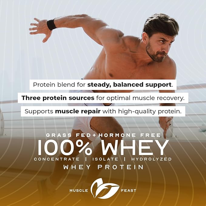 Muscle Feast 100% Grass Fed Whey Protein Powder, All Natural Hormone Free Paure Raised Whey Protein Powder for Women & Men- Whey Concentrate, Isolate & Hydrolyzed Protein Powder Blend - Chocolate, 5lb