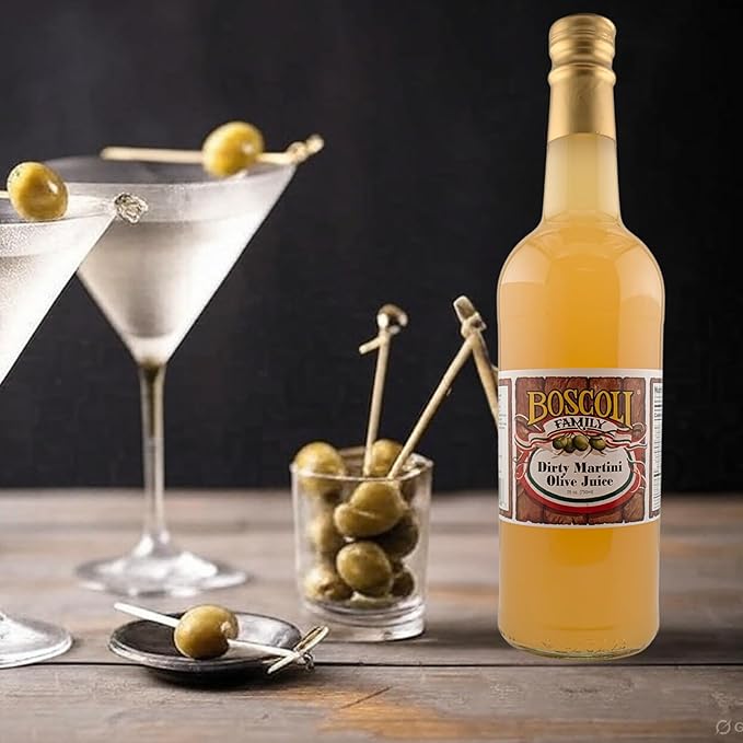 Boscoli Dirty Martini Olive Juice - 25 oz Bottle, Pack of 2, All Natural, Gluten-Free - Premium Cocktail Mixer for Martinis & Bloody Marys