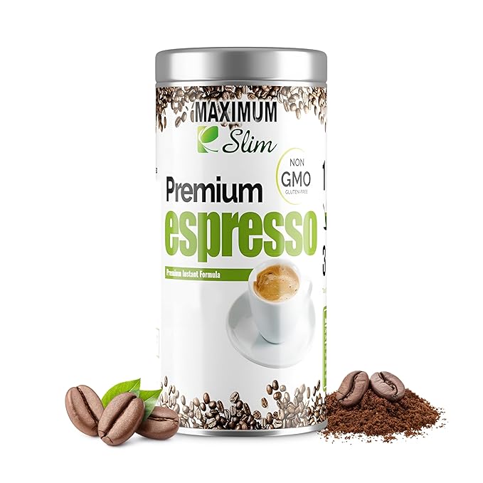 Maximum Slim Premio Instant Espresso Powder – Bold & Rich Flavor 100% Arabica Beans - Non-GMO, Gluten-Free – Premium Medium Roast Coffee 14.1 oz Resealable Jar : Café Instantáneo (Pack of 2)