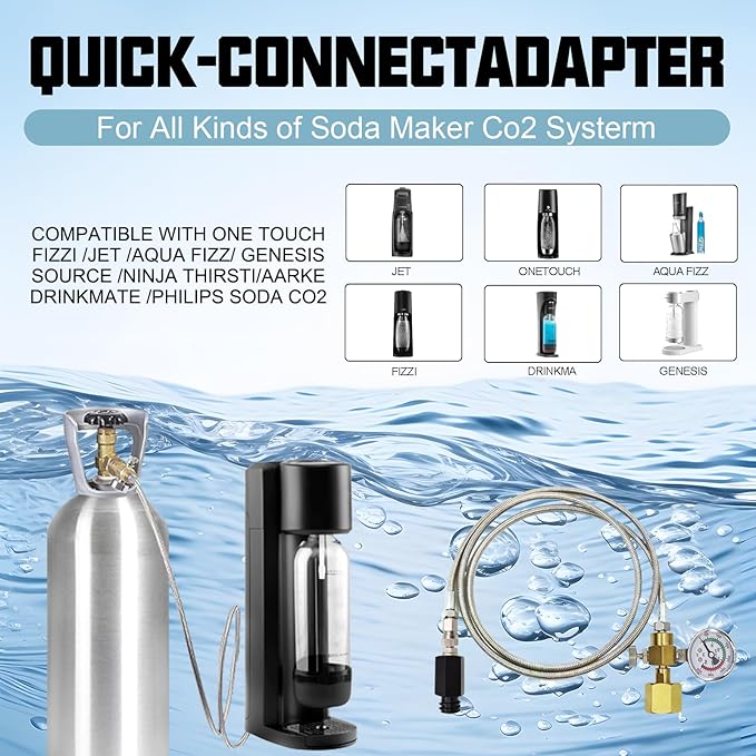 CO2 Tank CO2 Cylinder Quick Connect Adapter Hose with 3500psi Pressure Gauge, CGA320 to TR21-4, Compatible with Fizzi/Onetouch/Jet/AQUA FIZZ Blue Cylinder Soda Water Machine (36in)