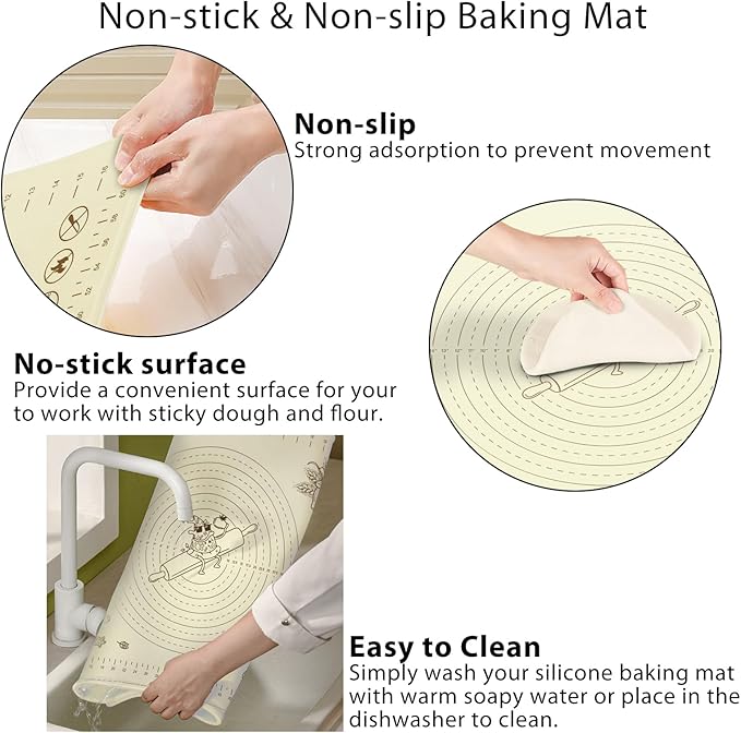 Silicone Baking Mat 32" x 24", Extra Thick Silicone Pastry Mat with Measurements and Edge Heightening, Non-stick Food Grade Dough Rolling Matfor for Pastry, Bread, Cookies, Pizza, Fondant, Pasta