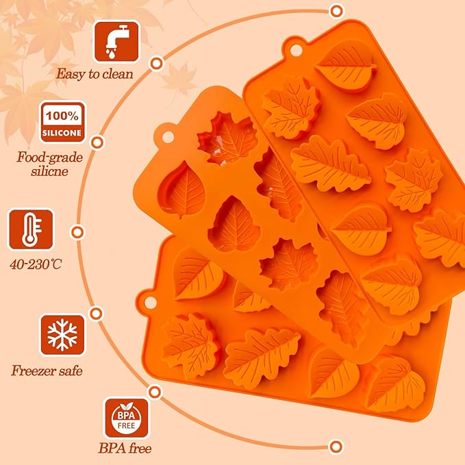 3Pack Fall Chocolate Mold.Maple Leaf Silicone Candy Mold Thanksgiving Ice Cube Molds Autumn Theme Thanksging Baking Molds for Jello Soap Candle Cake Cupcake Decoraion