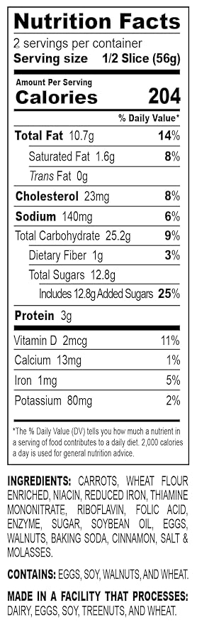 Nadel - NATURALLY DELICIOUS CARROT CAKE SLICES (4 Pack) Sweet Breads & Cakes, Back to School lunch snack, breakfast bar