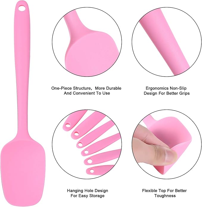 Heat Resistant Silicone Spatulas Set Food Grade Silicone Seamless One Piece Design BPA-Free,Non-Stick,Dishwasher Safe,Cooking and Mixing Set of 6PCS-pink(pink)