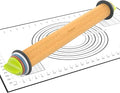 Rolling Pin with Adjustable Thickness Ring and Silicone Baking Mat for Baking, Fondant,Pizza,Pie,Cookies,Pastries,13.6"Wooden Rolling Pin Dough Roller with 4 Multi-Color Thickness Rings