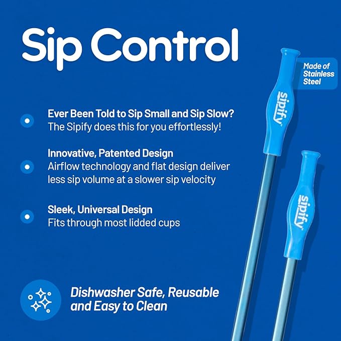 Flow-Limiting Dysphagia Straw for Safe Drinking | Adaptive Drinking Aids for Elderly & Dysphagia Patients | Reusable Stainless Steel Straw with Soft Silicone Tip | Dishwasher Safe | 2 Pack