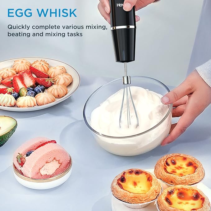 Howork 450W Immersion Hand Blender, 4-in-1 Multifunctional 2 Speed Stainless Steel Handheld Stick Blender, Titanium Cross Blade, 600ml Mixing Beaker and 500ml Food Processor, Dishwasher Safe, Black