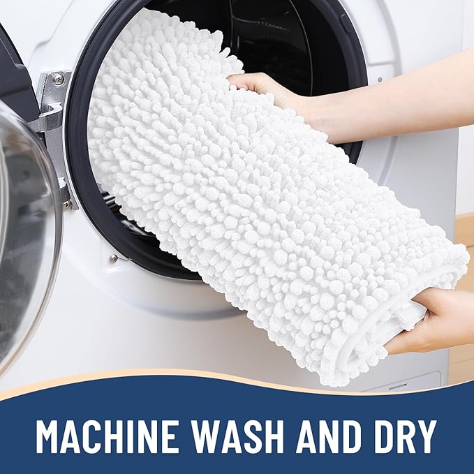 Arotive Luxury Chenille Bathroom Rug Mat, Extra Soft Thick Absorbent Shaggy Bath Rugs, Non-Slip Machine Wash Dry, Plush Bath Mats for Bathroom, Shower and Tub, 40x32, White