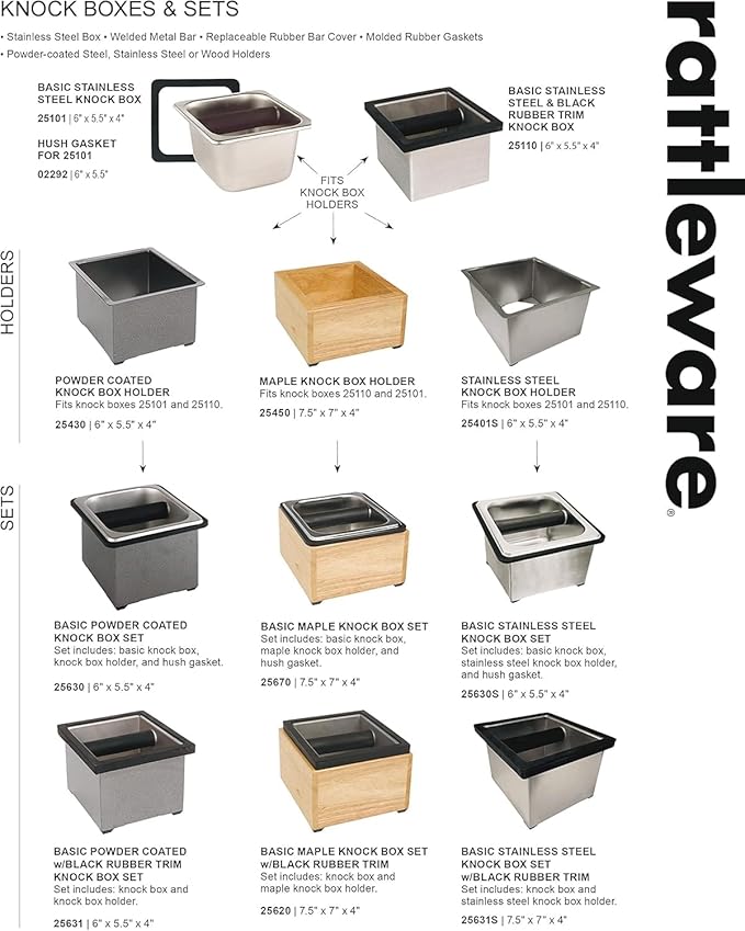 Rattleware Stainless Steel Knock Box - Ideal for Home, Cafe, Restaurant, Hotel, Office, or Commercial Establishment - Heavy Duty Knock Box Trusted By Baristas Worldwide (9" x 5.5" x 4")