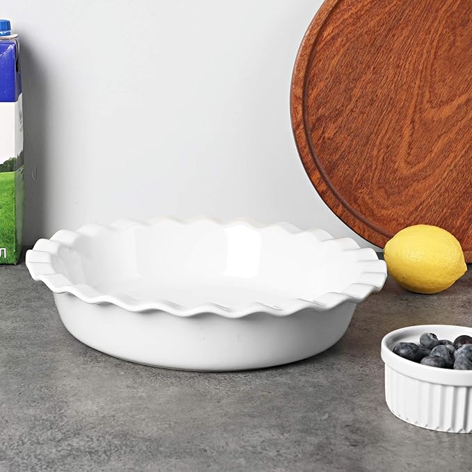 ONTUBE 10.5-Inch Deep Pie Pans 50oz, Ceramic Large Round Pie Tins for Baking, (White, 1 Pieces)