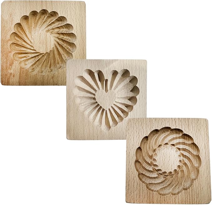 Wooden Cookie Biscuit Mold, 3D Baking Mold, Embossing Craft Decorating Baking Tool, Suitable for Halloween Thanksgiving Christmas Kitchen DIY (Cookies-A-3PCS)