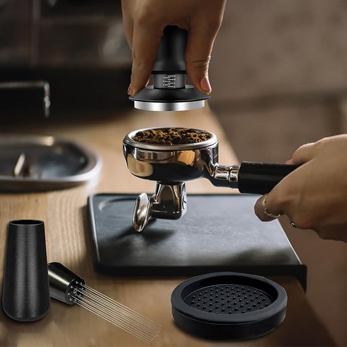 Yeelan 22 PCS Espresso Accessories, 51mm Coffee Espresso Tamper Set, with Espresso Tamper, WDT Tool, Coffee Stirrer, Frothing Pitcher, Latte Art Pen, Tamper Mat, Coffee Stencils for Espresso Machine