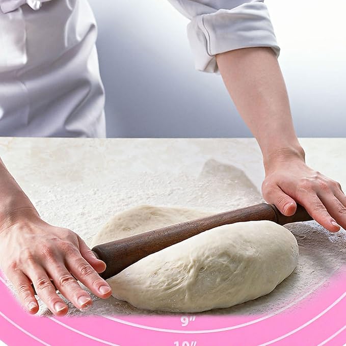 Hitefu 12 Inch Round Silicone Cake Mat, Silicone Baking Mat with Measurement for Cake Turntable & Rolling Dough (Pink)