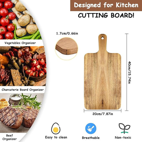 10 Pcs Acacia Wood Cutting Board with Handle,Wooden Chopping Boards Kitchen Cutting Board for Meat Bread Fruit Cheese Serving Board Charcuterie Boards Chopping Blocks,7.8x15.7in