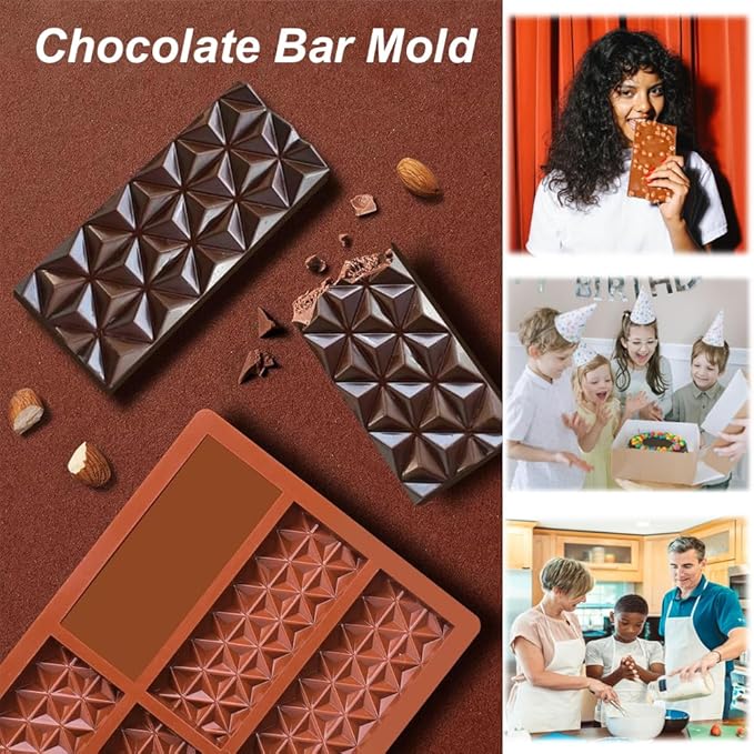 Dubai Chocolate Mold 3 Pack,0.5 Inch Deep Large and Thick Silicone Chocolate Bar Molds for Stuffed Bar,Big Candy Bar Mold for Filling Knafeh Pistachio Chocolate Kit