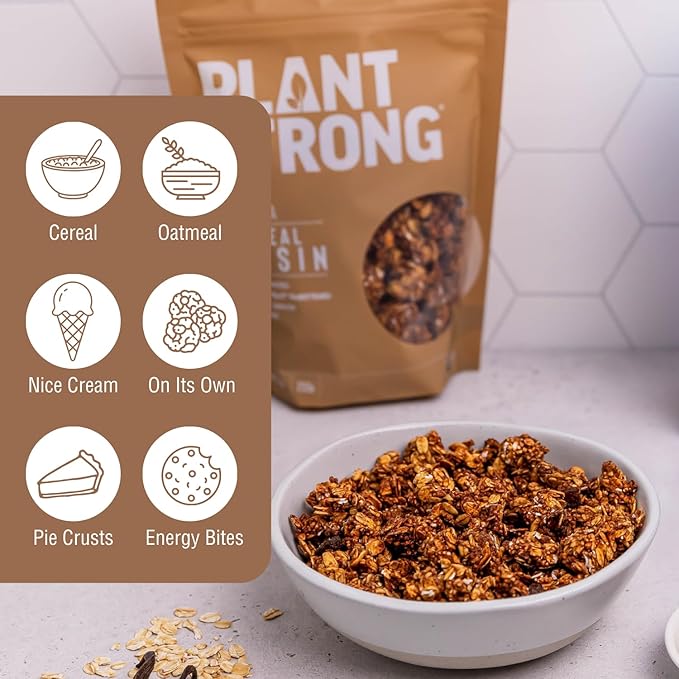 PLANTSTRONG Classic Oatmeal Raisin Cookie Granola Snack Mix - Whole Grain, Naturally Sweetened With Fruit, Plant Based, Oil Free - Pack of 4 x 9oz Bags