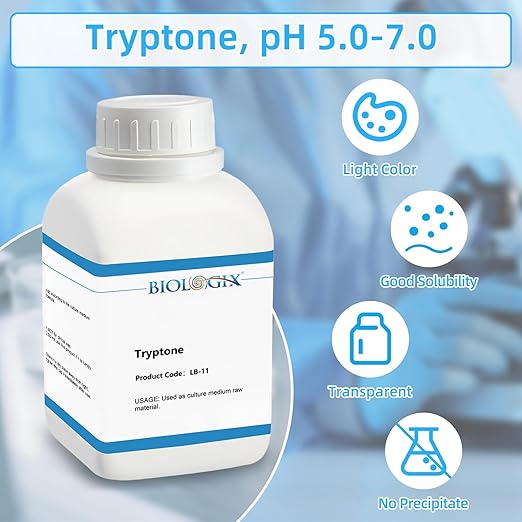 Tryptone Powder, pH 5.0-7.0, FMB Grade, Casein Tryptone for Laboratory Bacterial Culture, 500g/Bottle(1.1 lb.), 10 Bottles/Case