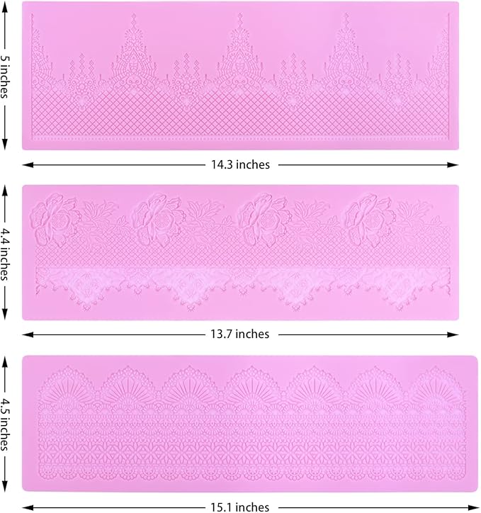 Embossing Lace Fondant Molds - Rose Flower Cake Lace Molds Set of 3