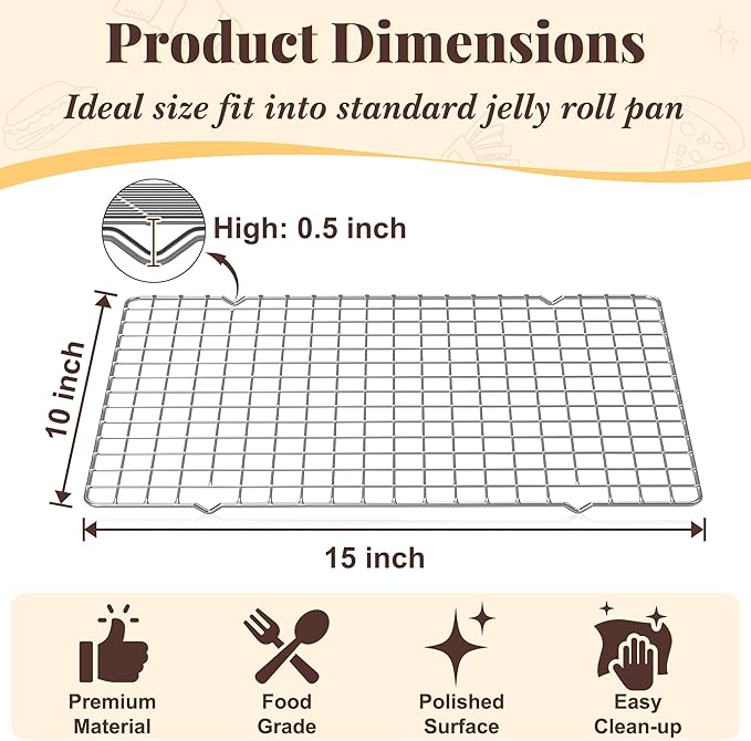 Cooling Racks for Cooking and Baking - 2 PCS 10" x 15" Grid Wire Baking Rack for Oven Cooking, Baking, Grilling, Roasting -Dishwasher Safe Bacon Rack- Fits Jelly Roll Cookie Sheet Pan