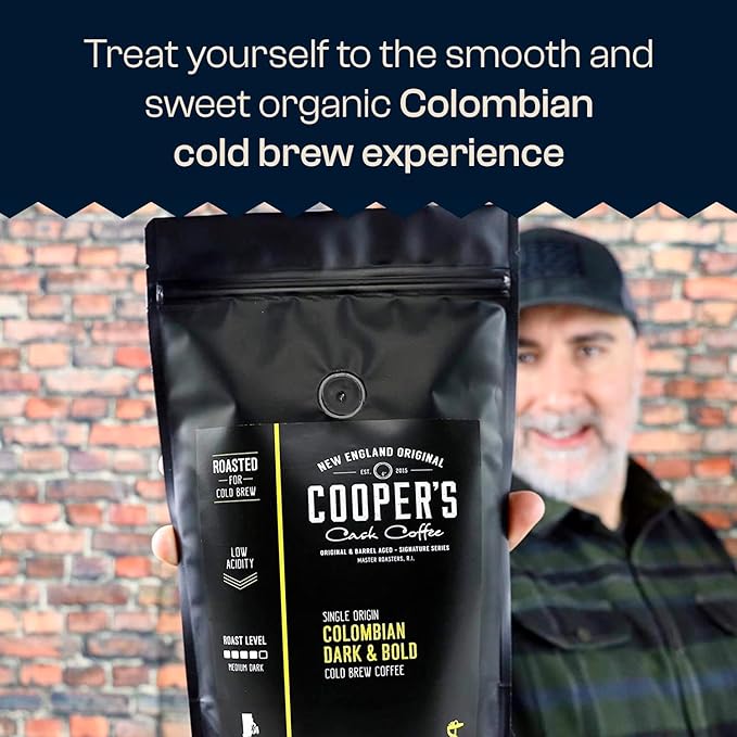 Colombian Dark Roast, Single Origin, Gourmet Organic Cold Brew Coffee Beans, Smooth Taste of Cocoa with Light Fruited Flavors, Cold Brew Coffee Grounds, 1 lb Coffee Bag