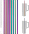 Tomorotec 8PCS Stainless Steel Straws for Stanley Tumbler 40oz, 12" Metal Straws for Stanley Cup with Brush, Reusable Drinking Straws for Smoothies, Milkshakes, Dishwasher Safe & BPA-Free (Iridescent)