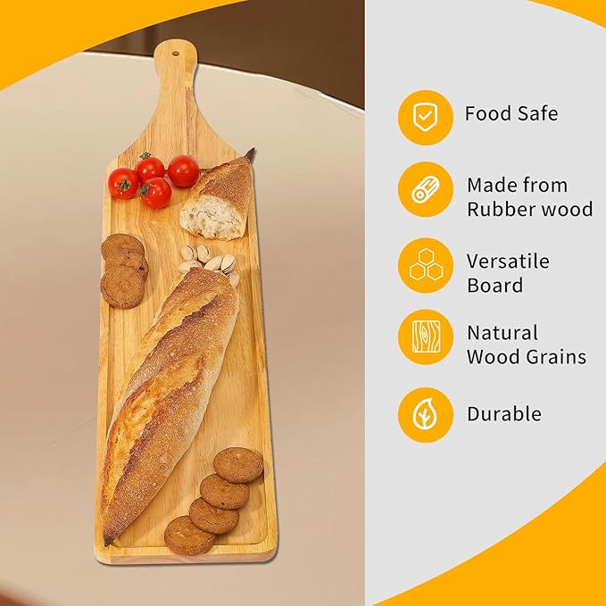 Premium Rubberwood Charcuterie Board with Handle – Durable Wooden Serving Platter for Cheese, Meat, and Appetizers – Perfect for Entertaining, Parties, and Gifts