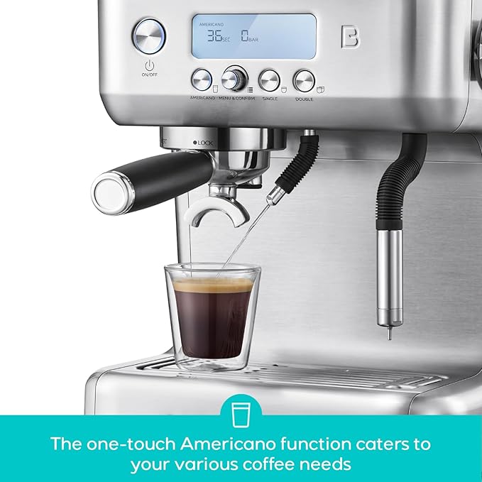 CASABREWS Neutron Pro Espresso Machine with Dual Boiler, 20 Bar Espresso Maker with Automatic Milk Frother and LCD Display, Cappuccino Latte Maker with Separate Hot Water System for Americano, Silver
