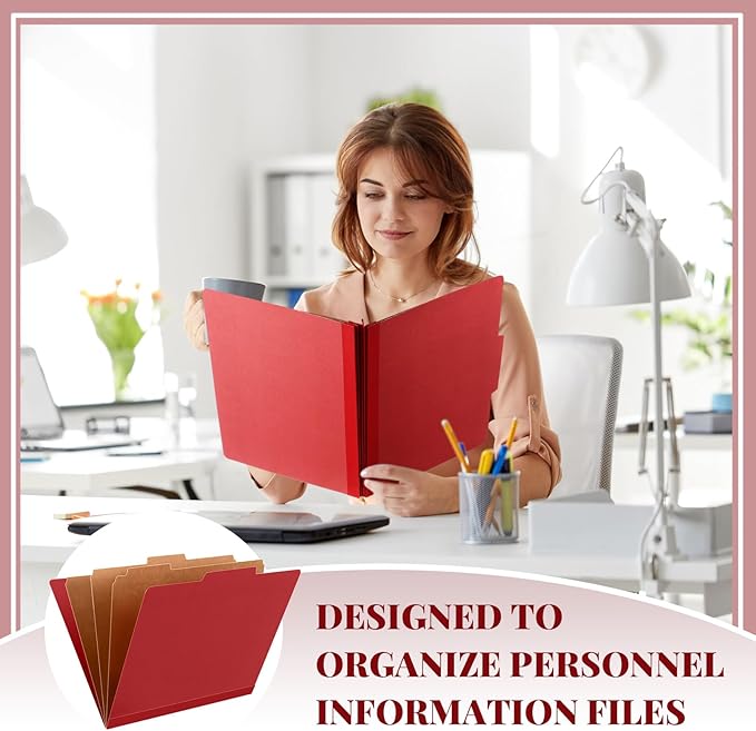 36 Pcs Classification Folders Letter Size, Back to School Supply for Teacher, Student, 3 Dividers Pressboard File Folder Bulk with 2 Fasteners, 3.5 Inch Expanding File Organizer (Red)