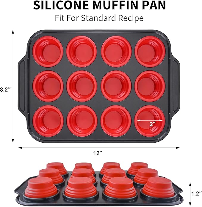 Silicone Muffin Pans for Baking with Metal Reinforced Frame, Nonstick Cupcake pans 12 regular size, Muffin Tin Easy to Pop, Silicone Egg Bite Molds for Oven Dishwasher Safe
