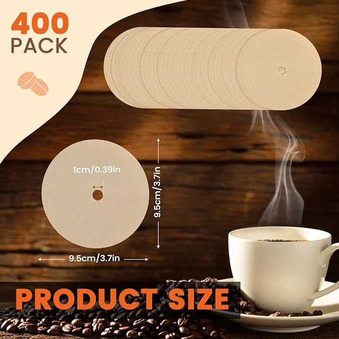 400 Pack Of Natural, Unbleached 3.75-Inch Disposable Coffee Filter Discs, Designed for Percolator Coffee Makers. Ideal for Use At Home, Office, Or Camping.
