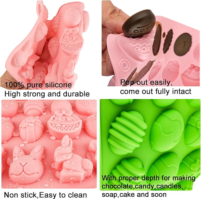 Easter Egg Silicone Mold for Chocolate 5 Packs Egg Shaped Mold Baking Pan for Easter Party Hot Chocolate Bombs Fondant Candy Jelly Dome Mousse Cake Topper Making