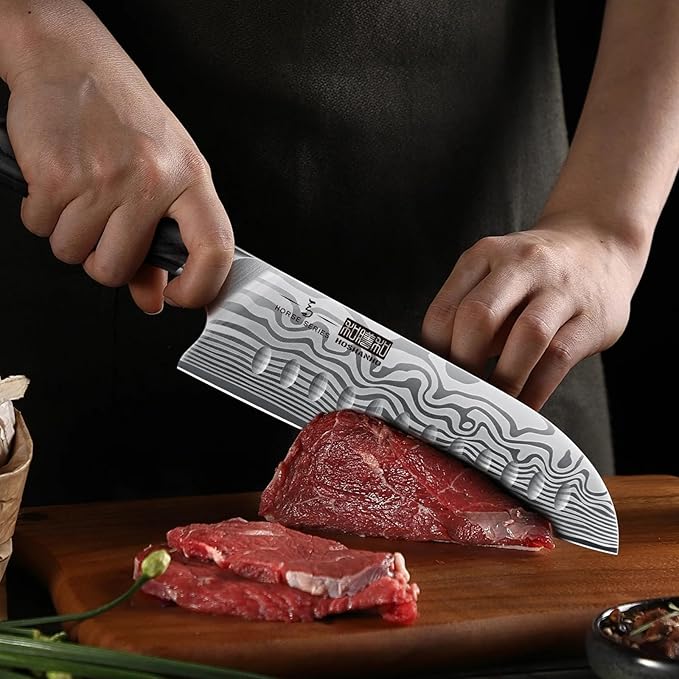 7 Inch Santoku Knife, Ultra Sharp Japanese High Carbon Powder Steel Kitchen Knife, Professional Chefs Knife with Ergonomic Handle