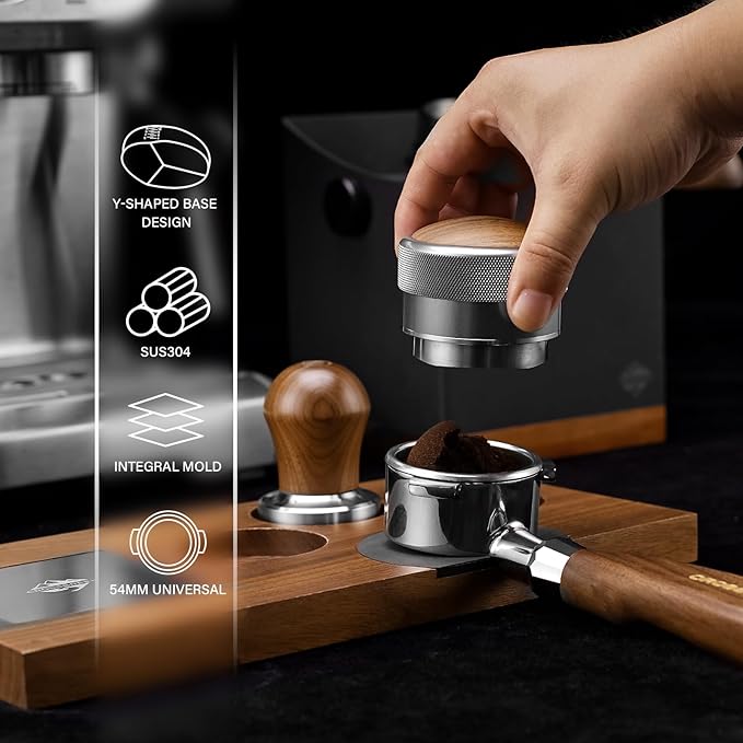 CrossCreek 54mm Espresso Distributor | Adjustable Depth Distribution Tools Fits 54mm Breville Portafilter | Stainless Steel & Walnut Coffee Distributor | Espresso Machine Accessories for Coffee Bar