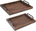 LIBWYS Rustic Wooden Serving Trays with Handle-Set of 2-Decorative Nesting Food Board Platters for Breakfast, Coffee Table/Butler (Large 15.8x11.8x1.2 inches, Small 13.4x9.4 x1.2 inches)