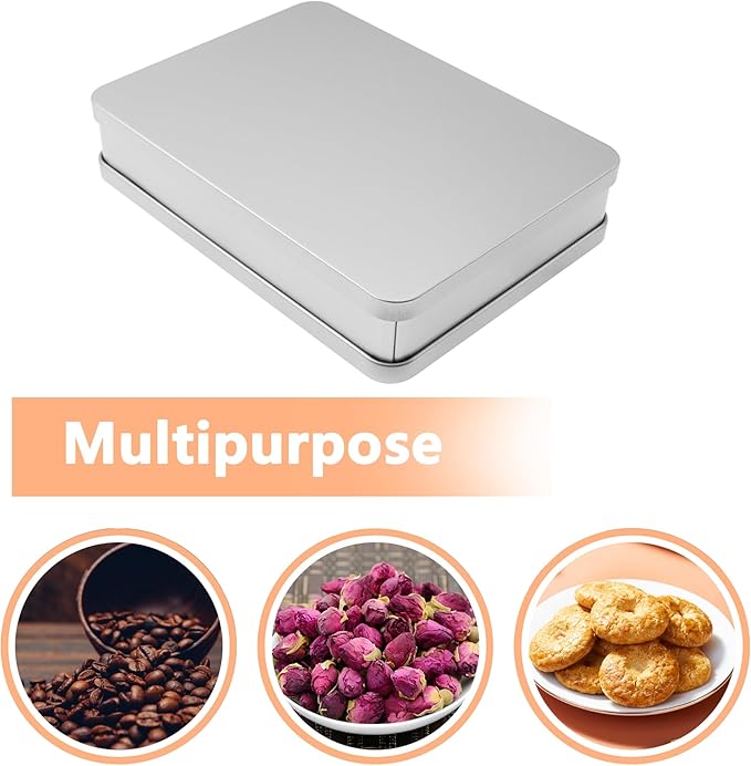 Metal Empty Boxes, Tin Boxes with Lid,Small Silver Tin Boxes,Stackable Organizer Containers,4PCS Storage Tin for Home Outdoor Active Storage Containers
