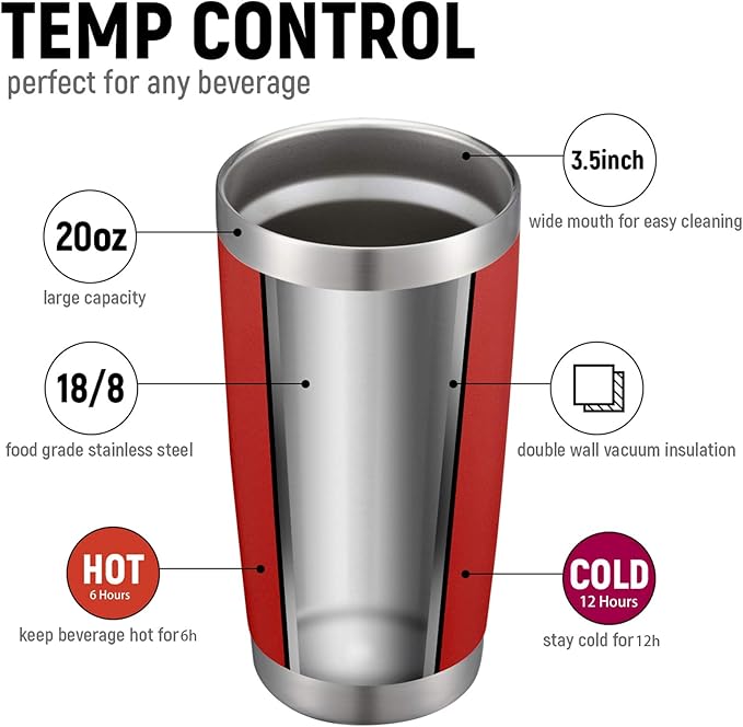 COMOOO 20oz Double Wall Vacuum Insulated Travel Mug, Stainless Steel Tumbler with Lid and Straw Durable Powder Coated Insulated Coffee Cup for Cold & Hot Drinks (Red, 6 PACK)