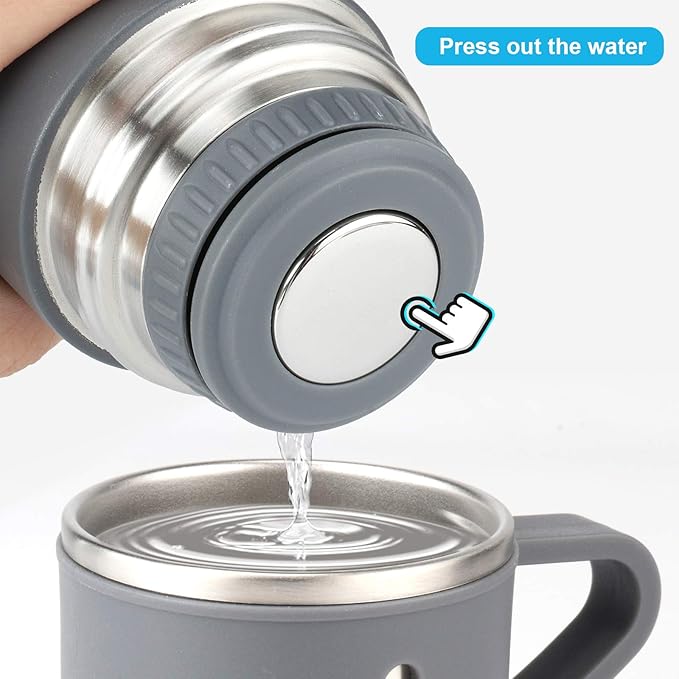 Stainless Steel Thermo 16.9oz Vacuum Insulated Bottle with Cup for Coffee Hot drink and Cold drink water flask.(Gray,Single)