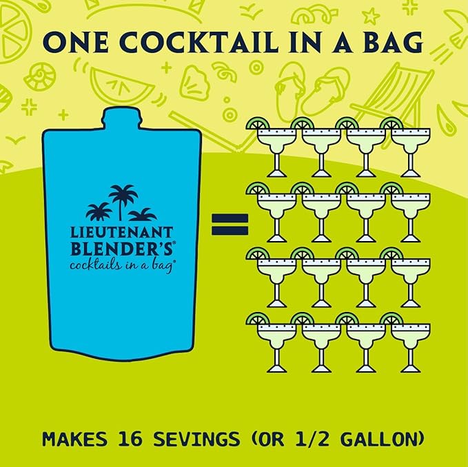 Lt. Blender's Skinny Margarita in a Bag - Skinny Margarita Mix - Each Bag Makes 1/2 Gallon of Keto Friendly Skinny Mixes – Low Carb Margarita Mix – Add Liquor, Wine or as Mocktails (Pack of 1)