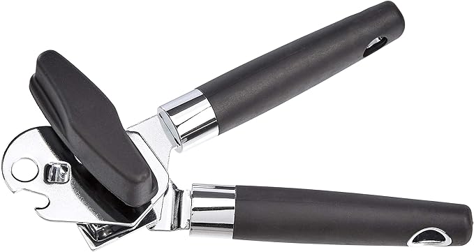 Amazon Basics Multi-function Manual Can Opener and Bottle Opener, 22 cm, Black Soft Grip Dual Handle