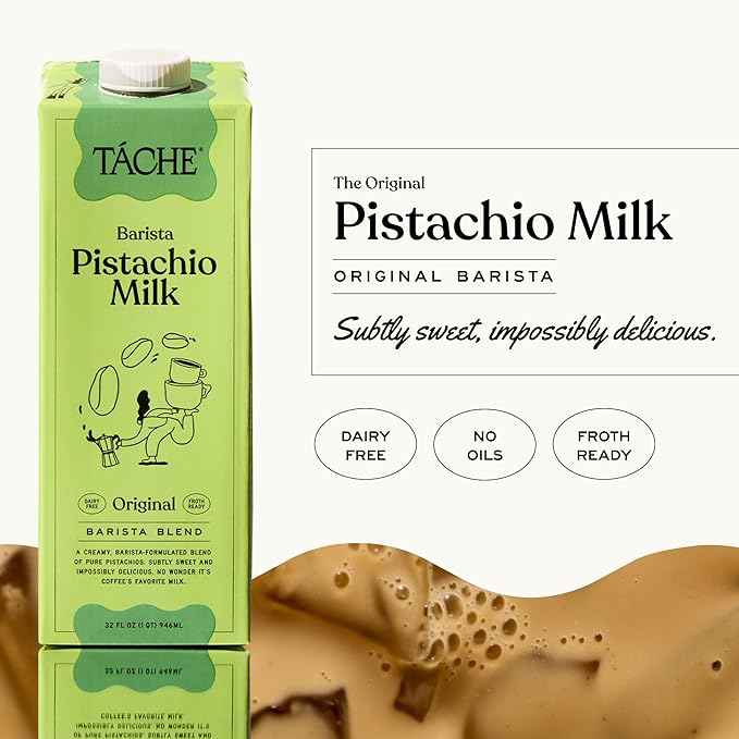 Táche Pistachio Milk, Original Vegan Barista Pistachio Creamer with No Added Oil, Frothy, Perfect Pistachio Cream for Coffee and Lattes, Plant-Based Dairy Alternative, (32oz, 6-Pack)
