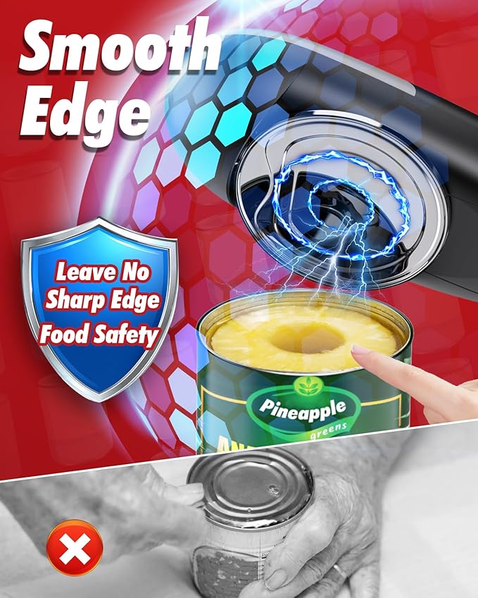 One Touch Electric Can Opener Fits All Can Sizes, Electric Can Openers for Kitchen Food Safe with Smooth Edge, Kitchen Gadgets Automatic Can Opener for Seniors, Arthritis and Chef（Black)