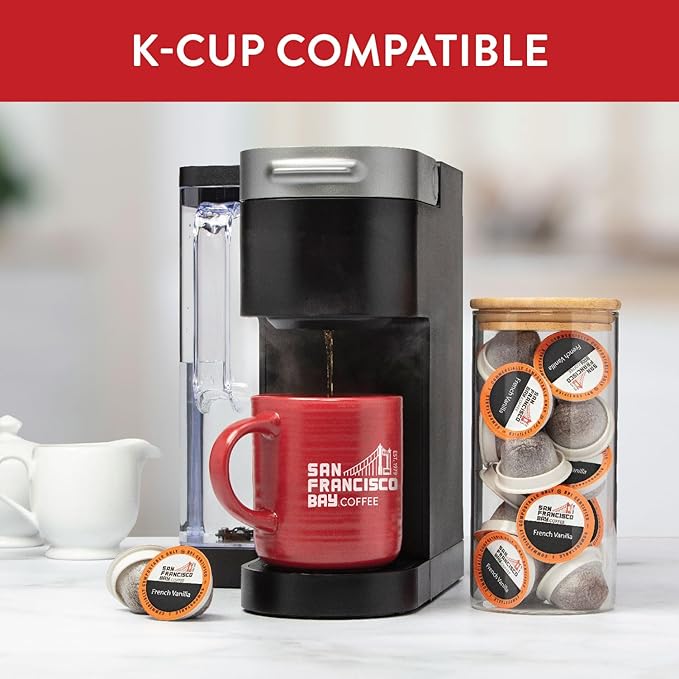 San Francisco Bay Coffee - Flavored Medium Roast - French Vanilla (80 ct) - Single Serve Coffee Pods, Commercially Compostable, K Cup Compatible