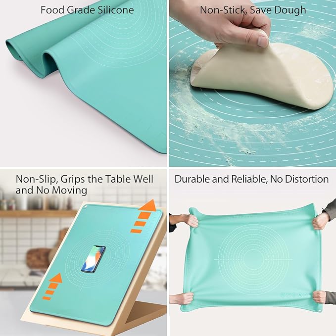 24"X16" Silicone Baking Mat Extra Large Non-stick Pastry Mat with High Edge, Dough Rolling Board for Pastry, Macarons, Pies, Bread, Cookies, Pizza, Fondant, Pasta, Food Grade Silicone Baking Supplies