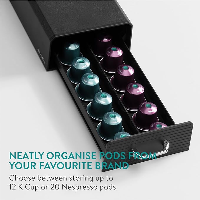 Navaris Coffee Pod Holder, Black - Compact, Space Saving Coffee Capsule Storage Holders - Durable Espresso Organiser Station - Coffee Machine Drawer Ideal for Small Kitchens